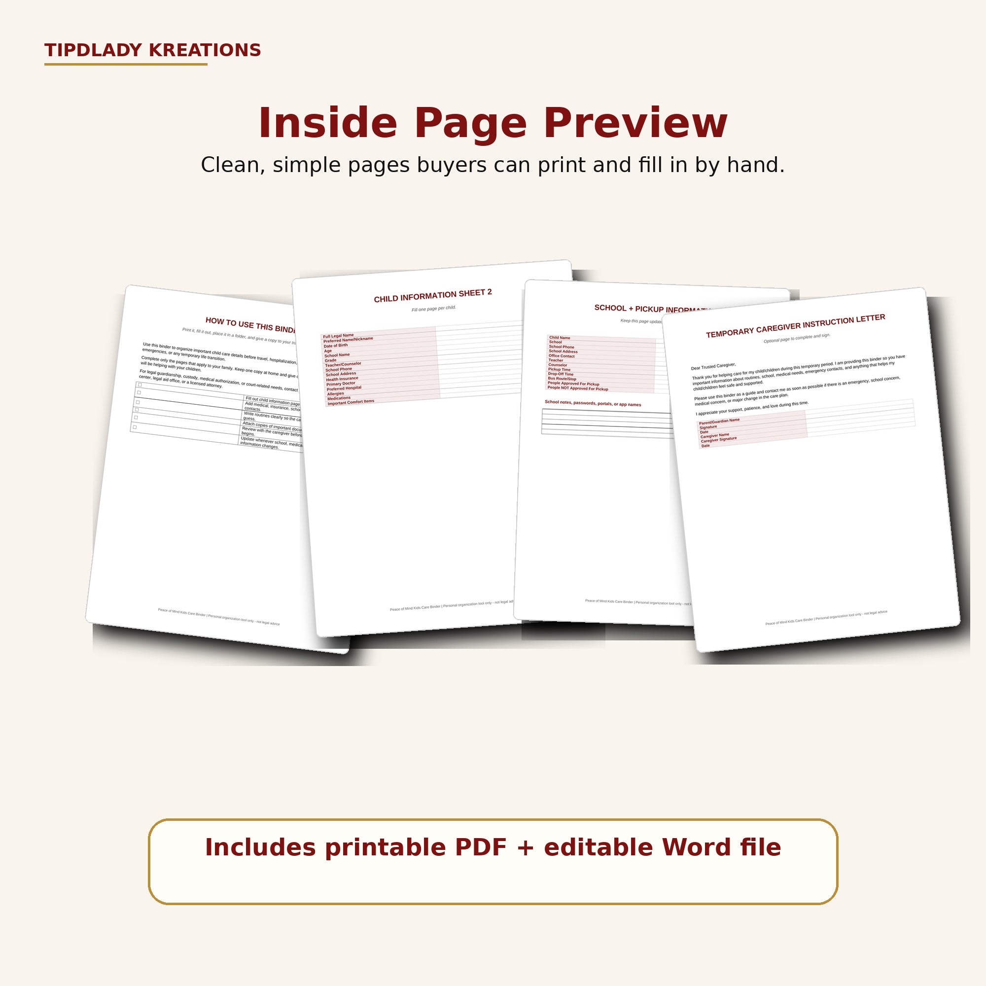 Peace of Mind Kids Care Binder