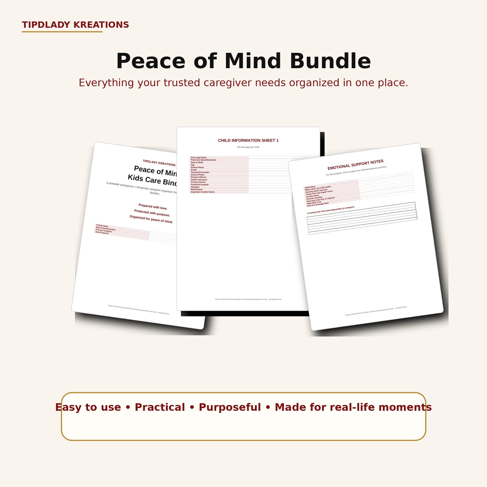 Peace of Mind Kids Care Binder