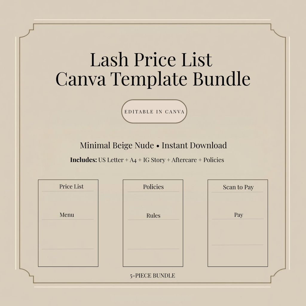 Lash Price List Canva Template Bundle (Minimal Beige Nude)