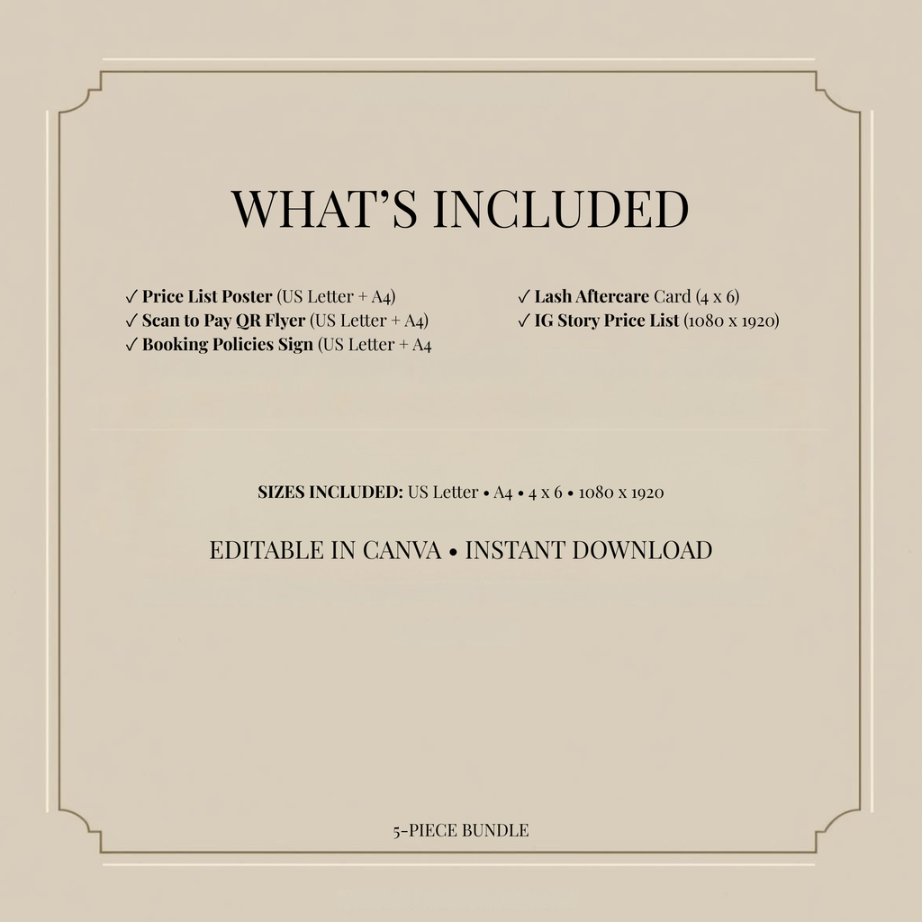 Lash Price List Canva Template Bundle (Minimal Beige Nude)