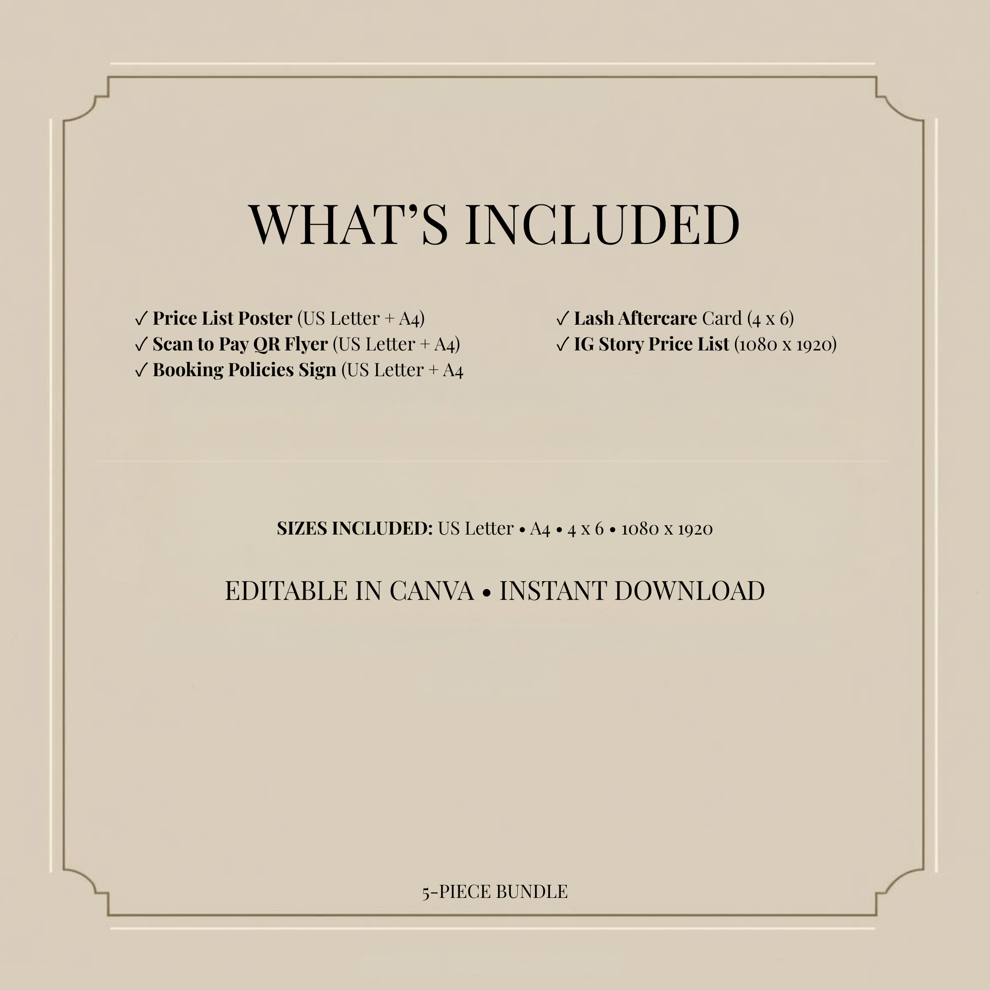 Lash Price List Canva Template Bundle (Minimal Beige Nude)