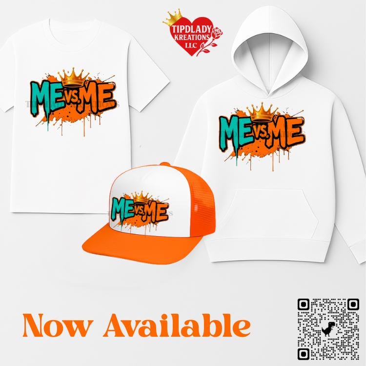 Turquoise & Orange Motivational Hat, Hoodie or Tee - ME vs ME